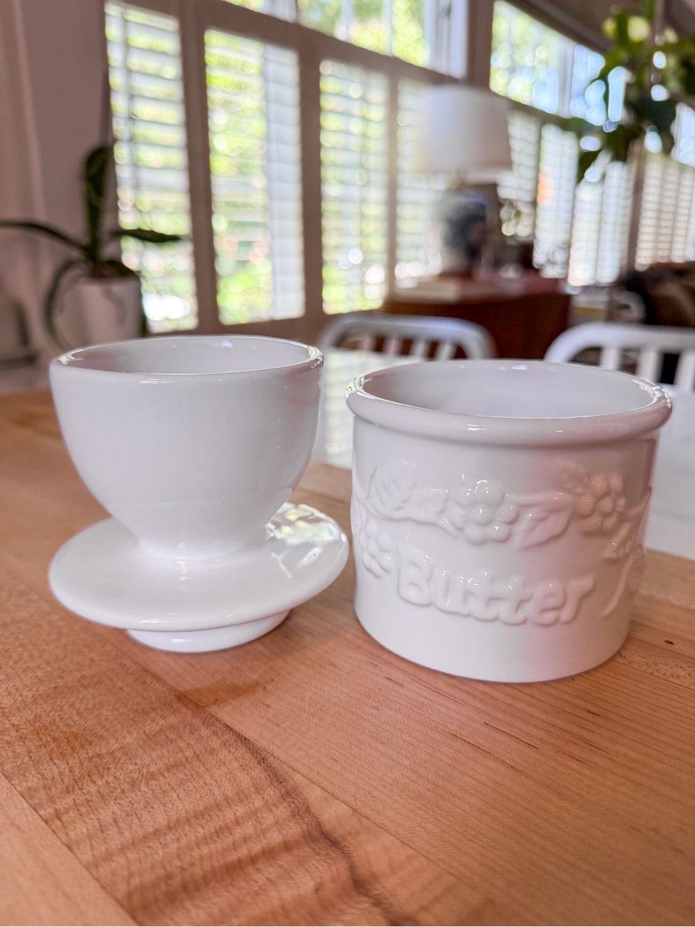 White Ceramic Butter Crock with Lid - Picture 6 of 7